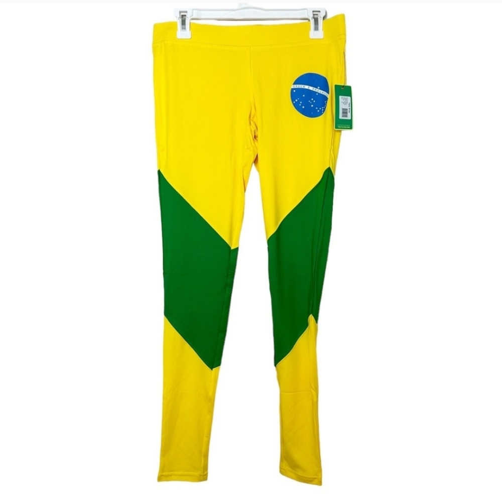 Tipsy Elves NWT Brazil Leggings Size Large Low‎ Rise Patriotic Soccer